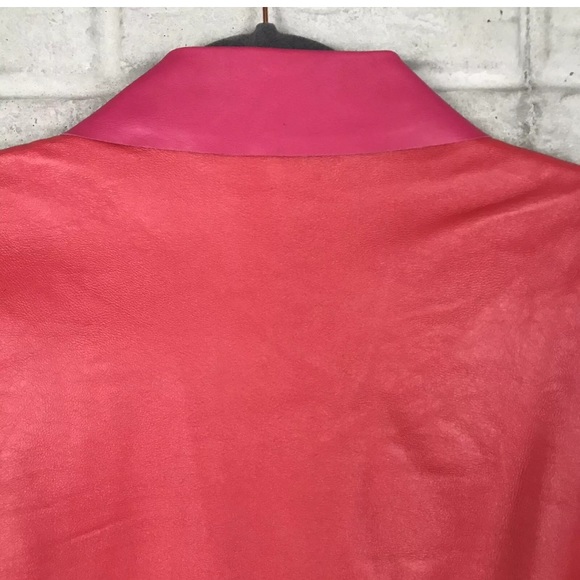 Elie Tahari Lamb Leather Pink & Red Moto - Picture 8 of 12